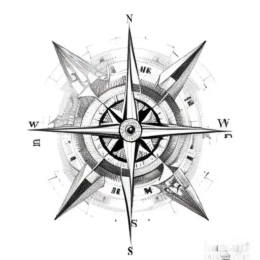 A compass intertwined with various travel landmarks, representing the love for exploring new places tattoo design idea