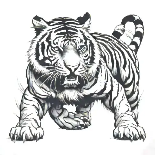 crouching fierce tiger walking tattoo design idea