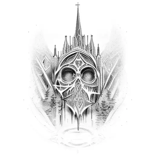 A trailer transformed into a gothic cathedral tattoo design idea