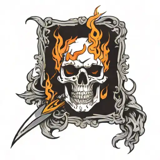 skull fire punk wrist to forearm sleeve tattoo design idea