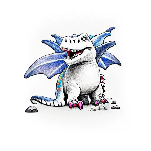 CUTE DINOSAUR WITH FAIRY WINGS tattoo design idea