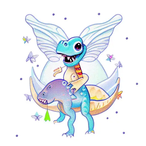 CUTE DINOSAUR WITH FAIRY WINGS tattoo design idea