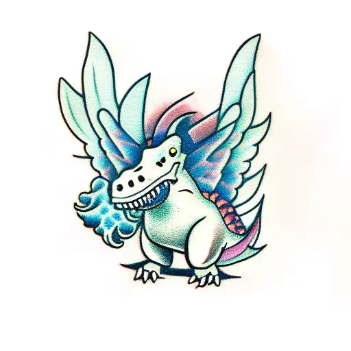 CUTE DINOSAUR WITH FAIRY WINGS tattoo design idea