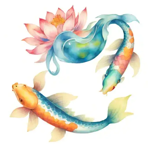 brushstroke lotus and two koi fish tattoo design idea