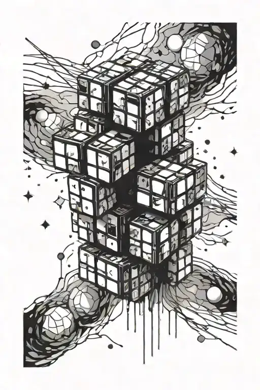 a rubiks cube morphing into the painting, stary night tattoo design idea