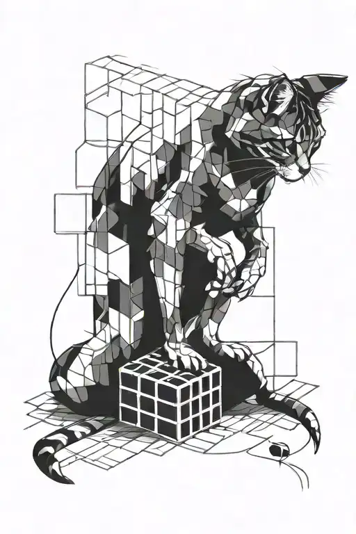 cat trying to solve a rubiks cube tattoo design idea