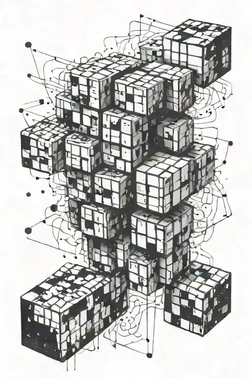 a rubiks cube morphing into the painting, stary night tattoo design idea