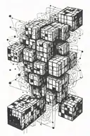 a rubiks cube morphing into the painting, stary night tattoo design idea