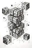 a rubiks cube morphing into the painting, stary night tattoo design idea