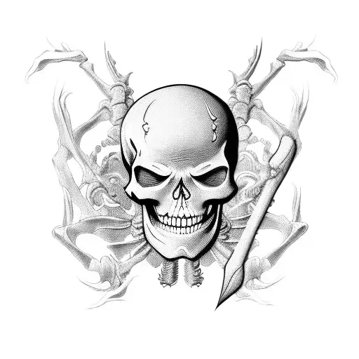 skeleton commiting sepuku tattoo design idea