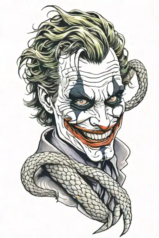 Joker why so Serious and snake wrapped down forearm tattoo design idea
