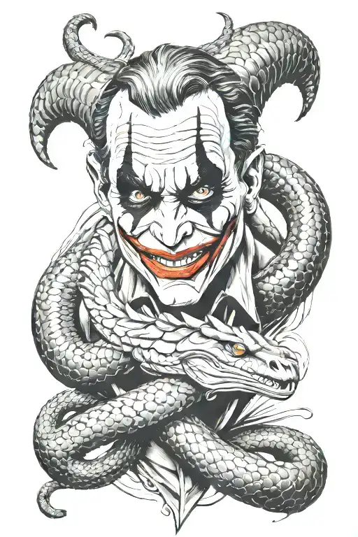 Joker face and cobra wrapped tattoo design idea