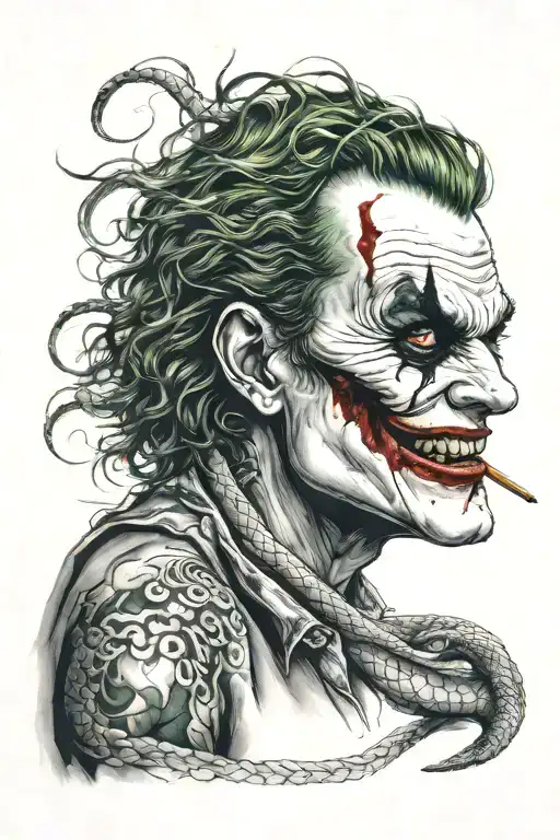 Joker why so Serious and snake wrapped down outter arm  tattoo design idea