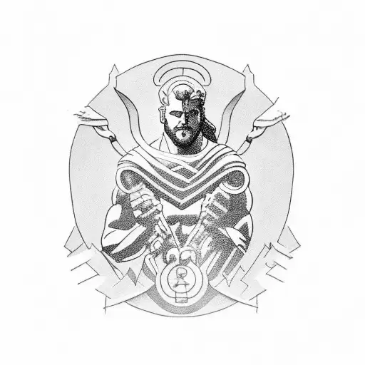 Zeus sits like the thinker  tattoo design idea