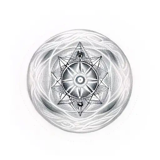 Numerology symbols intertwined with astrological elements tattoo design idea