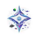 A vibrant new-school design featuring a mystical black sea creature surrounded by astrological symbols tattoo design idea