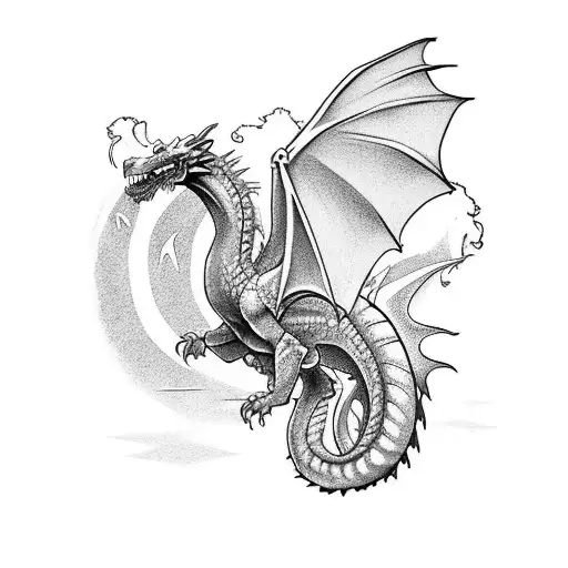 Create a tattoo inspired by a favorite movie scene featuring a dragon, with a touch of dotwork style tattoo design idea