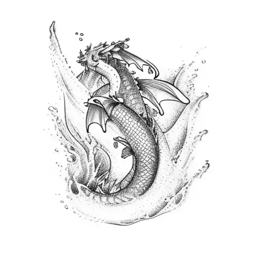 Koi Fish Swimming Up A Waterfall turning into a dragon tattoo design idea