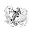Koi Fish Swimming Up A Waterfall turning into a dragon tattoo design idea