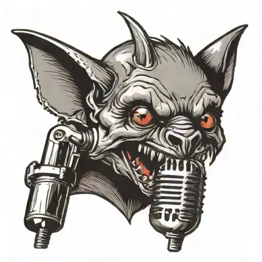 a vampire bat biting a microphone  tattoo design idea