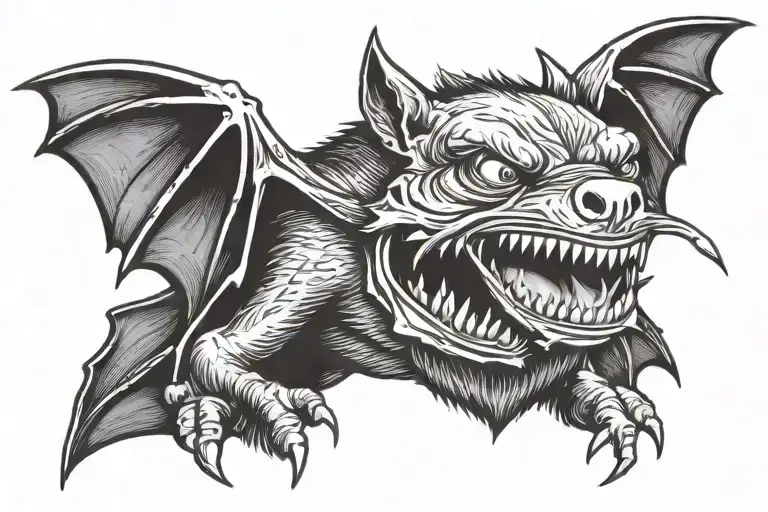 a vampire bat with wings carrying a microphone in his mouth tattoo design idea