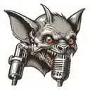 a vampire bat biting a microphone  tattoo design idea