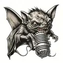 a vampire bat biting a microphone  tattoo design idea