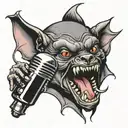 a vampire bat biting a microphone  tattoo design idea
