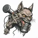a vampire bat biting a microphone  tattoo design idea