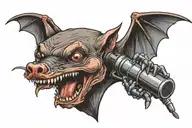 a vampire bat biting a microphone  tattoo design idea