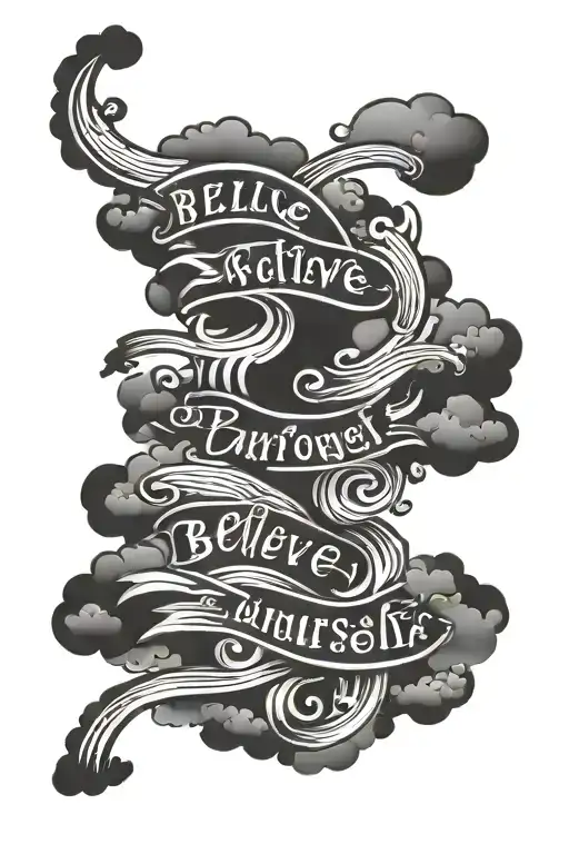clouds with believe in yourself texts curved along tattoo design idea