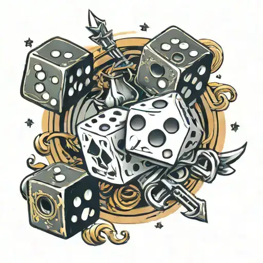 dice, skulls, mad max tattoo design idea
