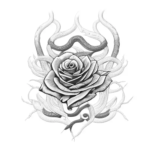Gorgeous flowers with roots made of snakes tattoo design idea