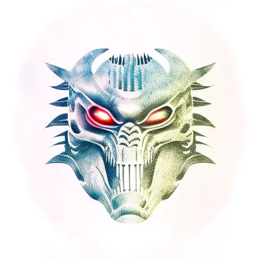 Back tattoo of predator mask tattoo design idea
