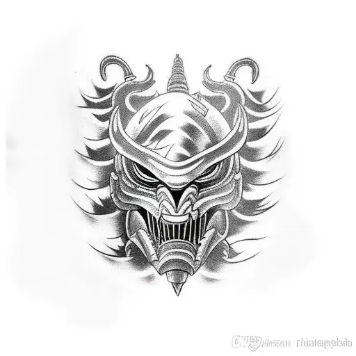 Back tattoo of predator mask tattoo design idea
