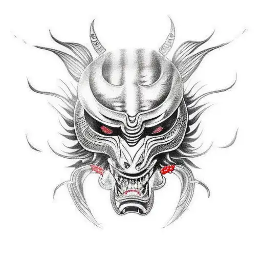 Back tattoo of predator mask with dreads tattoo design idea