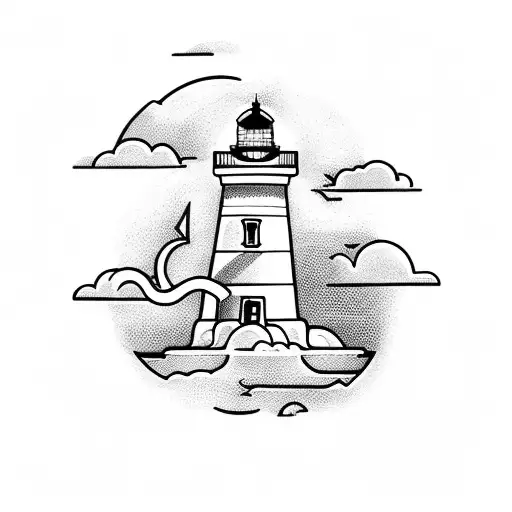 an Anchor with a lighthouse in the background tattoo design idea