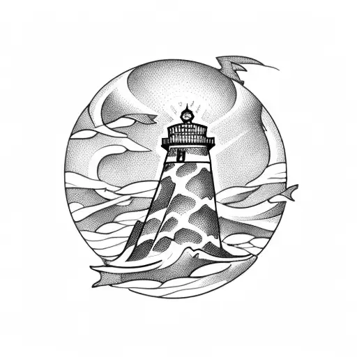 an Anchor with a lighthouse in the background tattoo design idea