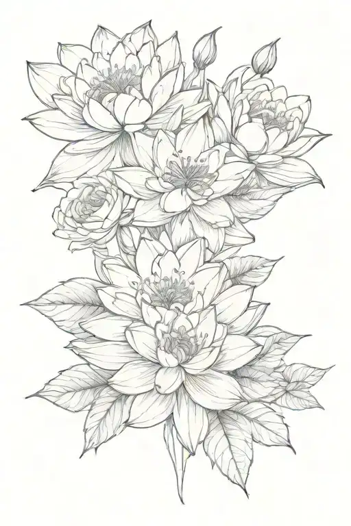 fineline water lily and rose boquet design tattoo design idea