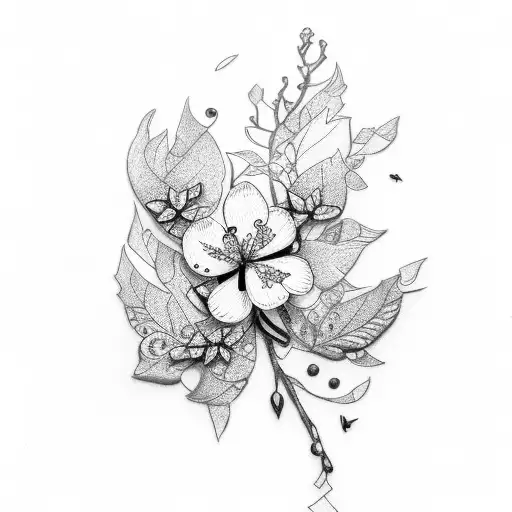 bracelet Design, Cherry Blossom, leafs and small butterflies tattoo design idea