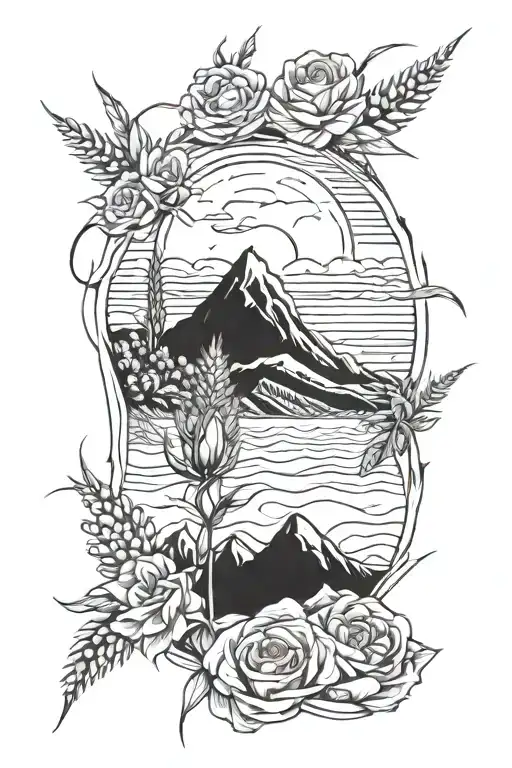 ocean, mountain, desert, wheat fields, corn fields, roses tattoo design idea