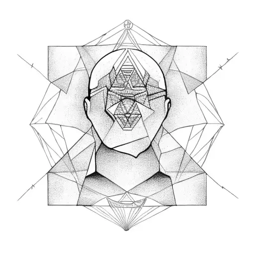 human with higher dimensional intelligence with triangle tattoo design idea