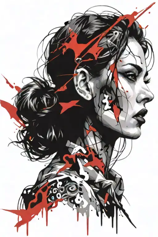 Pattern female face girl demon tattoo design idea