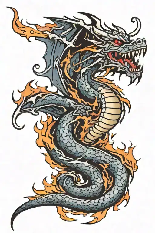 dragon and flames tattoo design idea