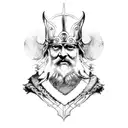 A detailed depiction of the Norse god Odin with his ravens and wolves tattoo design idea
