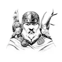 A detailed depiction of the Norse god Odin with his ravens and wolves tattoo design idea
