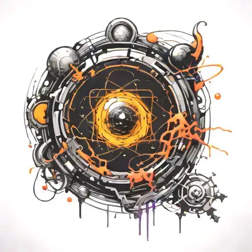 A graffiti-style black hole design incorporating scientific elements like equations or diagrams tattoo design idea