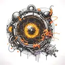 A graffiti-style black hole design incorporating scientific elements like equations or diagrams tattoo design idea