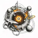 A graffiti-style black hole design incorporating scientific elements like equations or diagrams tattoo design idea