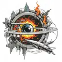 A graffiti-style black hole design incorporating scientific elements like equations or diagrams tattoo design idea